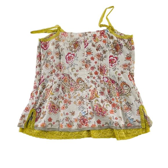 Soft Surroundings Floral Lace Trim Camisole Top S 100% Cotton & Nylon Beige & Ye - Picture 4 of 4